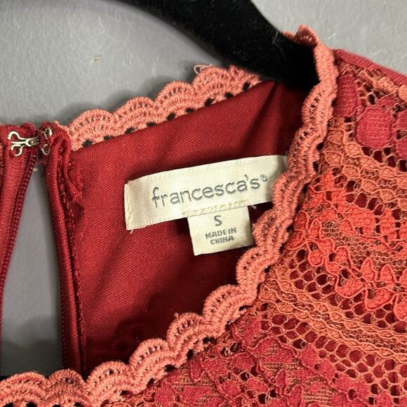 Francesca’s Red Lace Sleeveless Dress Back Zipper Fully Lined Size Small - Picture 5 of 9
